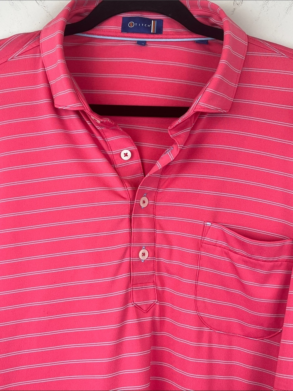 Stitch Medium/Large Striped Bright Pink Blue Short Sleeve Polo Shirt